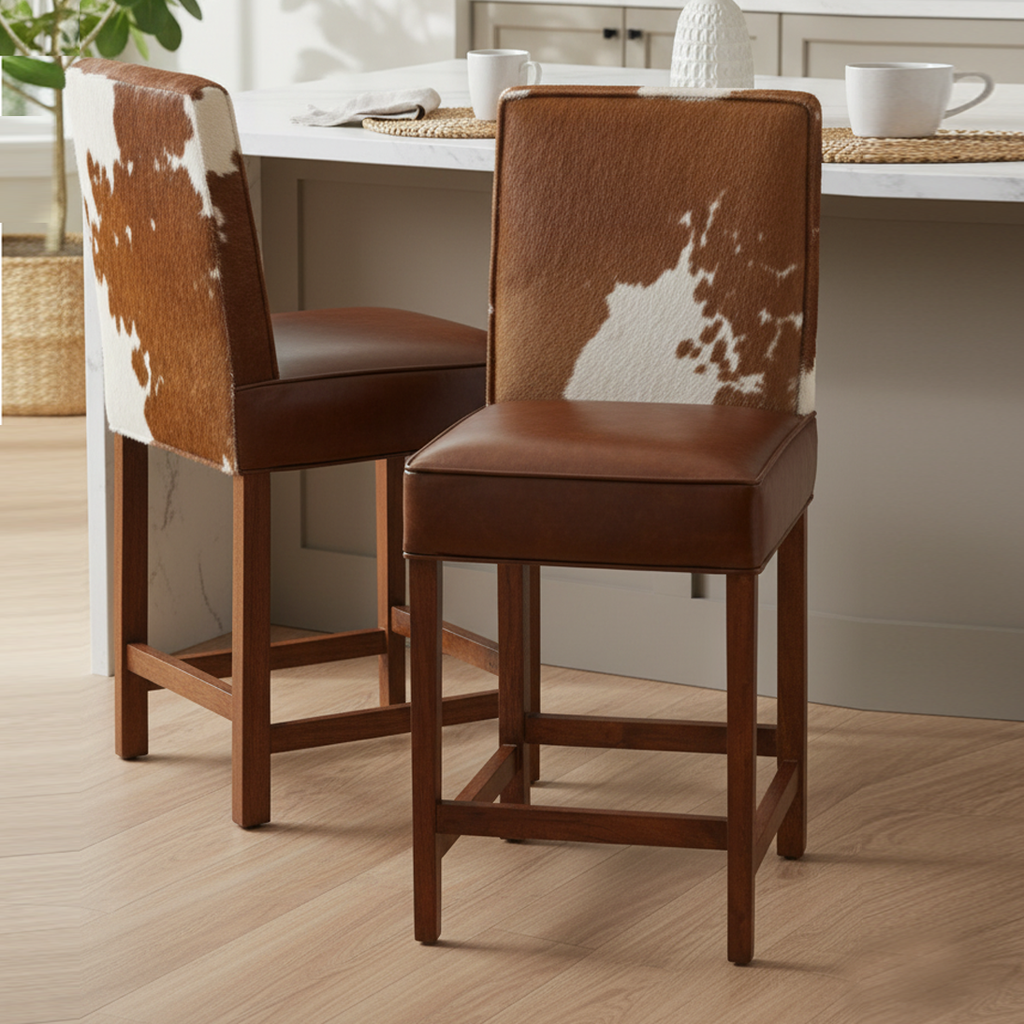 Tabouret de bar en peau de vache | Acacia Savage